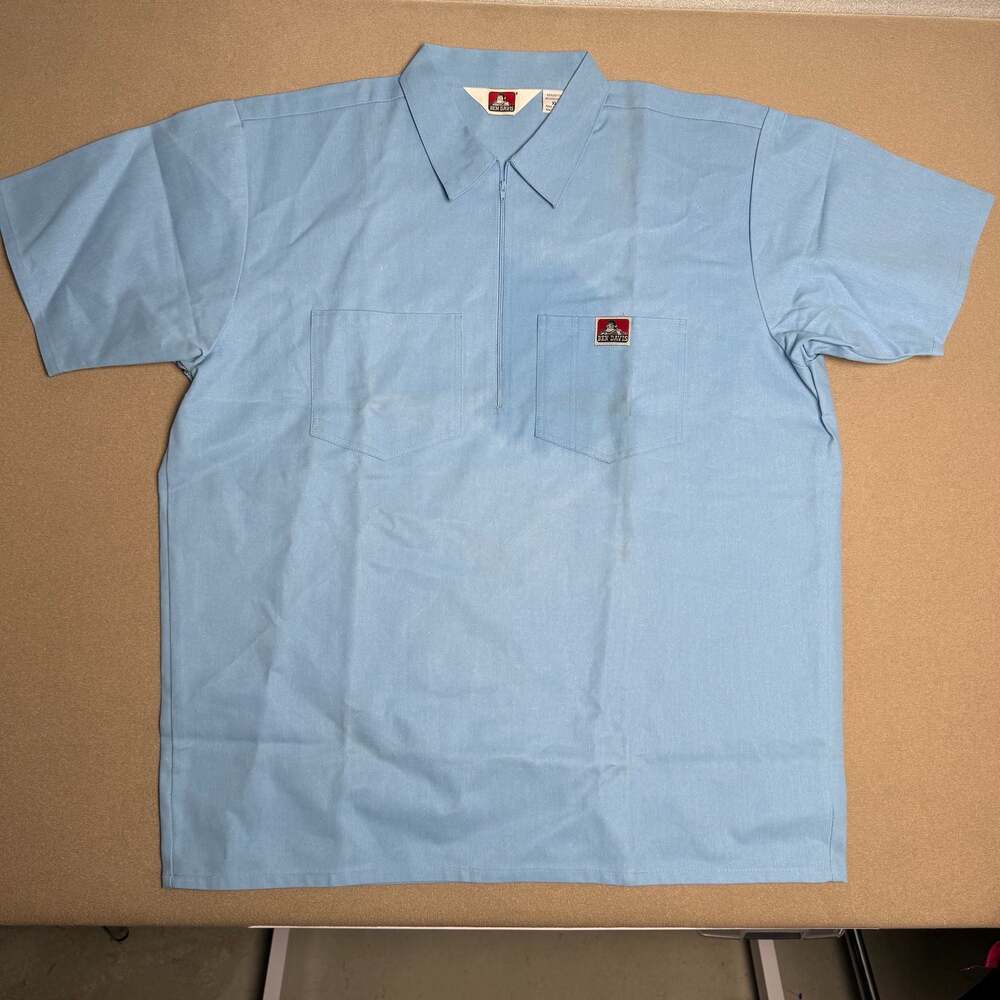 Ben Davis Short Sleeve Solid Half-Zip Work Shirt - Light Blue
